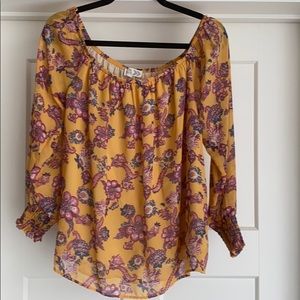 Floral Mustard Yellow Open neck blouse